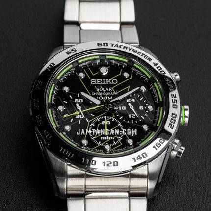 Seiko Solar SSC119P1 Chronograph Black Dial Stainless Steel Strap