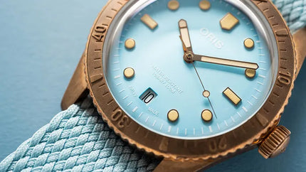 Oris Divers Sixty-Five 01-733-7771-3155-07-3-19-02BRS Cotton Candy Blue Dial Blue Nylon Strap
