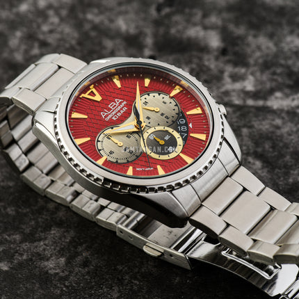 Alba Signa AT3J11X1 Chronograph Men Maroon Light Gold Gradation Patterned Dial Stainless Steel Strap