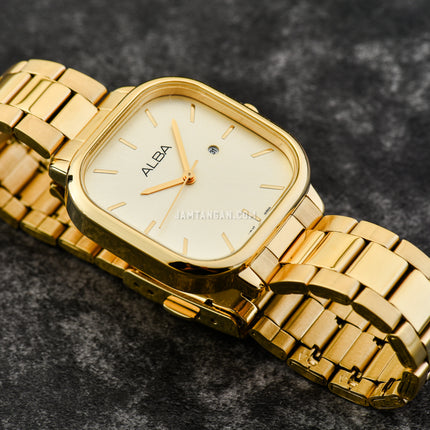 Alba Fashion AH7BY8X1 Ladies Light Champagne Dial Gold Stainless Steel Strap