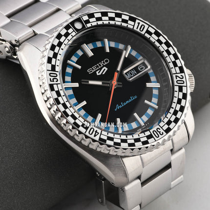 Seiko 5 Sports SRPK67K1 5KX SKX Checker Flag Black Dial Stainless Steel Strap Special Edition