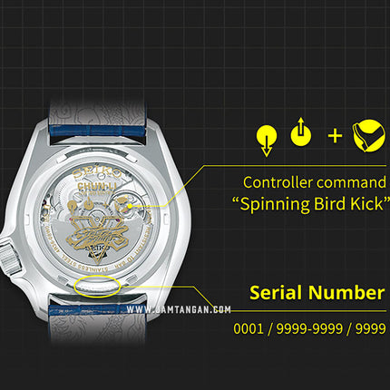 Seiko 5 Sports SRPF17K1 Street Fighter Chun-Li Blue Jade Model Blue Leather Strap Limited Edition