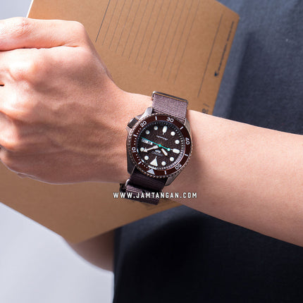 Seiko 5 Sports SRPD85K1 5KX Chocolate SKX Sports Style Automatic Brown Dial Brown Nylon Strap