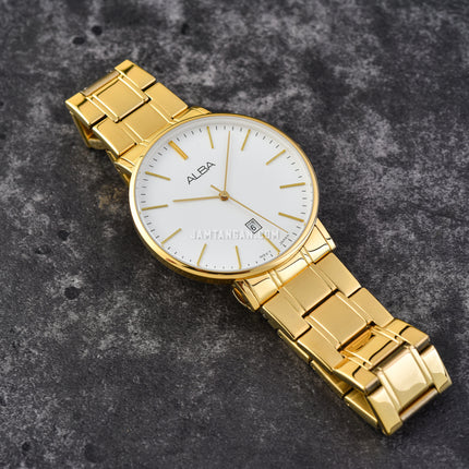 Alba AG8H12X1 Men White Dial Gold Stainless Steel Strap