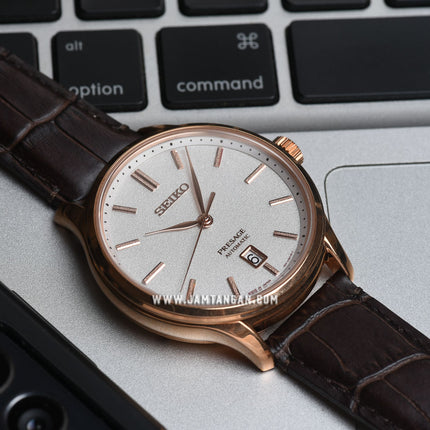 Seiko Presage SRPD42J1 Zen Garden Automatic White Dial Brown Leather Strap