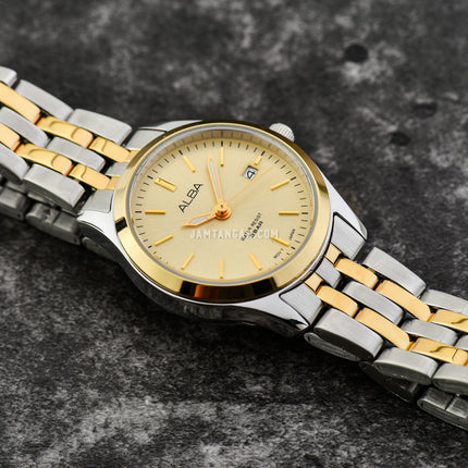 Alba Prestige AH7CE8X1 Ladies Light Champagne Dial Dual Tone Stainless Steel Strap