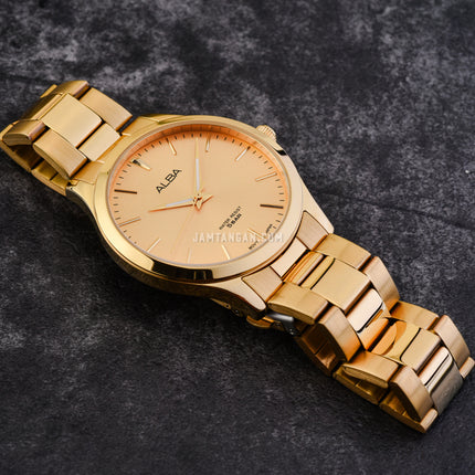 Alba Prestige ARSZ02X1 Men Gold Dial Gold Stainless Steel Strap
