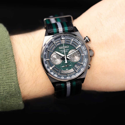 Seiko Chronograph SSB411P1 Discover More Green Dial Multi Color Nylon Strap