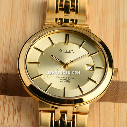 Alba Prestige AS9D74X1 Men Champagne Dial Gold Stainless Steel Strap