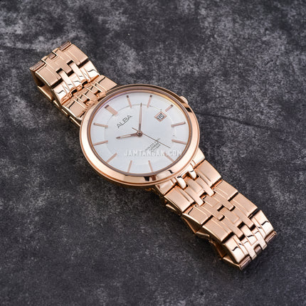 Alba Prestige AS9D70X1 Sapphire Crystal Man White Dial Rose Gold Stainless Steel Strap