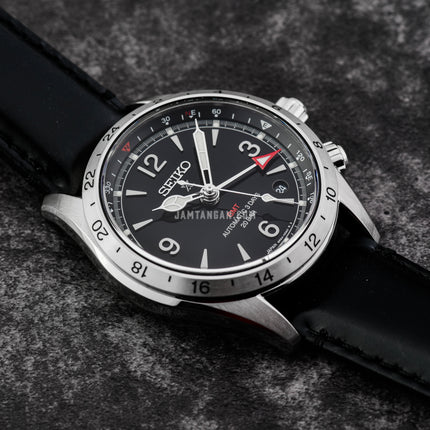 Seiko Prospex SPB379J1 Alpinist GMT Black Dial Black Leather Strap 
