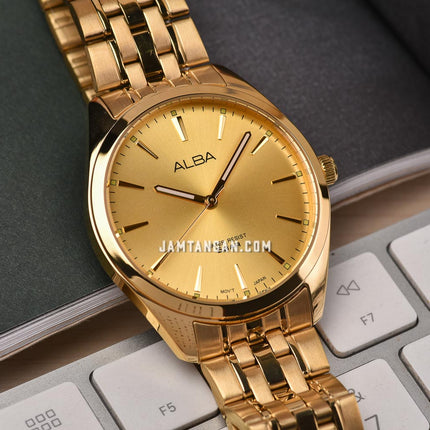 Alba ARX116X1 Men Gold Dial Gold Stainless Steel Strap