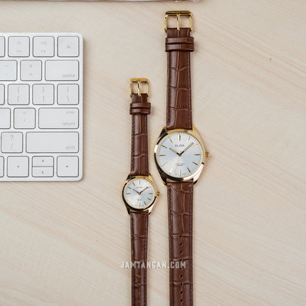 Alba ARX142X1_ARX124X1 Couple Silver Dial Brown Leather Strap