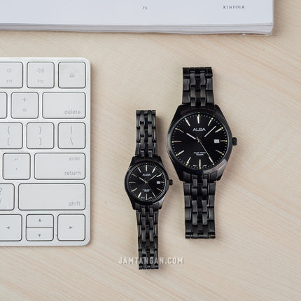 Alba AH7BP3X1_AS9R09X1 Couple Black Dial Black Stainless Steel Strap