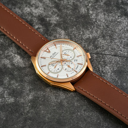 Alba Active AT3G86X1 Chronograph Men Silver Dial Brown Leather Strap
