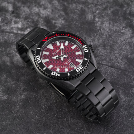 Alba AS9P37X1 Men Red Dial Black Stainless Steel Strap