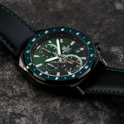 Casio Edifice EFV-600CL-3AVUDF Chronograph Men Green Dial Black Leather Band