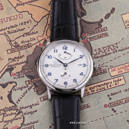 Orient Star Heritage RE-AW0004S Gothic Power Reserve Small Man Silver Dial Black Leather Strap