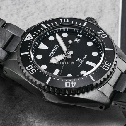 Seiko Prospex SNE599P1 Sea Solar Diver Black Dial Black Stainless Steel Strap