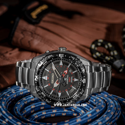 Seiko Prospex SUN049P1 Land Kinetic GMT Black Dial Stainless Steel Strap