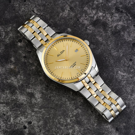 Alba Prestige AS9S10X1 Men Light Champagne Dial Dual Tone Stainless Steel Strap