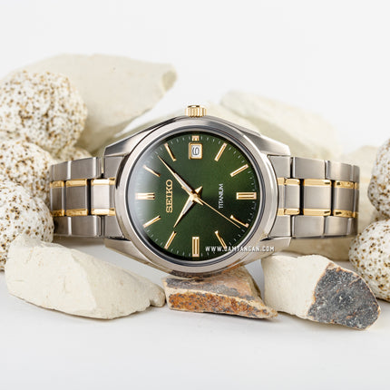 Seiko Classic SUR377P1 Discover More Green Dial Dual Tone Titanium Strap