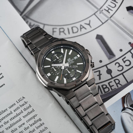 Casio Edifice EFV-640DC-3AVUDF Chronograph Men Green Dial Gunmetal Stainless Steel Band