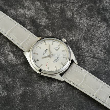 Alba Prestige AS9F33X1 Men Silver Dial Light Grey Leather Strap