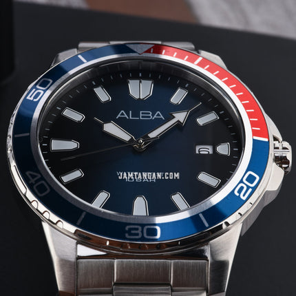 Alba Active AS9U07X1 Men Pepsi Blue Gradation Dial Stainless Steel Strap