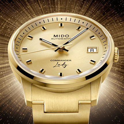 Mido Commander M021.207.33.021.00 Lady Champagne Dial Gold Stainless Steel Strap