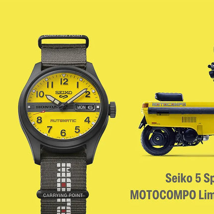 Seiko 5 Sports HDB010K1 Honda MOTOCOMPO Automatic Striking Yellow Nylon Strap Limited Edition