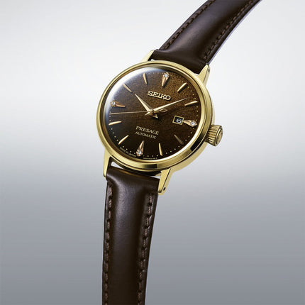 Seiko Presage SRE020J1 Cocktail Time Jamaican Coffee Diamond-Set Brown Leather Strap