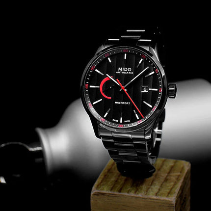 MIDO Multifort M038.424.33.051.00 Power Reserve Black Dial Black Stainless Steel Strap