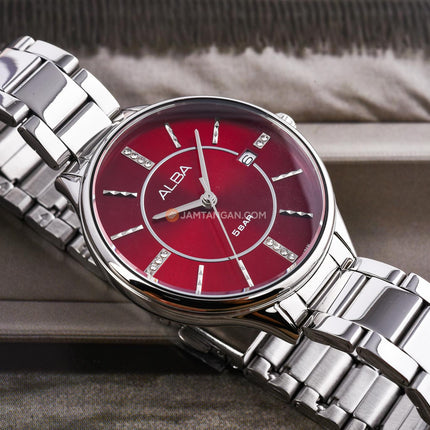 Alba Fashion AG8Q57X1 Ladies Red Dial Stainless Steel Strap