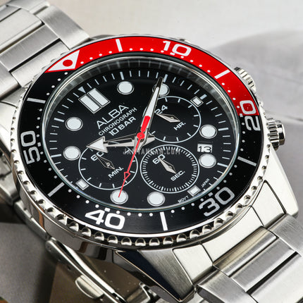 Alba Active AT3J37X1 Men Chronograph Black Dial Stainless Steel Strap