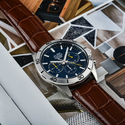 Alba Active AT3H31X1 Chronograph Men Blue Dial Brown Leather Strap