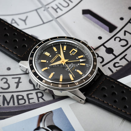 Seiko Presage SSK013J1 Style60s Automatic GMT Brown Dial Brown Leather Strap