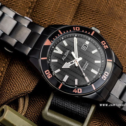 Alba AG8J73X1 Men Black Dial Black Stainless Steel Strap
