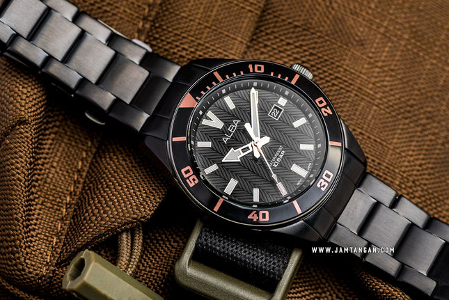 Alba AG8J73X1 Men Black Dial Black Stainless Steel Strap