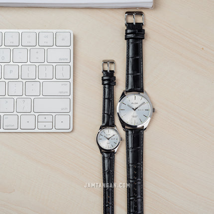 Alba AN8089X1_AJ6193X1 Couple Silver Dial Black Leather Strap