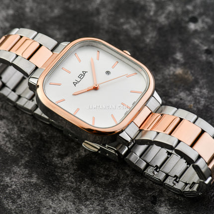 Alba Fashion AH7BZ0X1 Ladies Silver White Dial Dual Tone Stainless Steel Strap