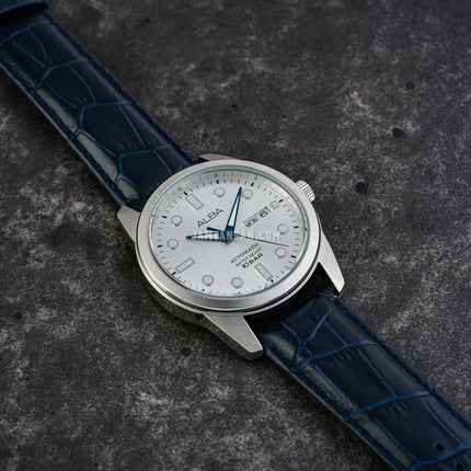 Alba Mechanical AL4663X1 Men Automatic Silver Dial Blue Leather Strap