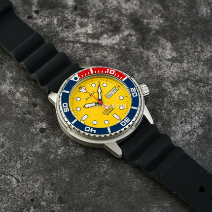Alba AL4615X1 Automatic Men Yellow Patterned Dial Black SilIicone Strap