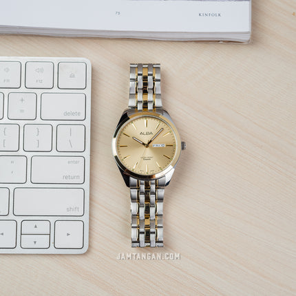 Alba AN8080X1_AJ6184X1 Couple Gold Dial Dual Tone Stainless Steel Strap