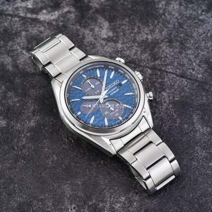 Seiko Chronograph SSC801P1 Solar Discover More Blue Dial Silver Stainless Steel Strap