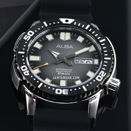Alba Mechanical AL4641X1 Automatic Men Grey Gradient Dial Black Rubber Strap