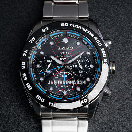 Seiko Solar SSC123P1 Chronograph Black Dial Stainless Steel Strap
