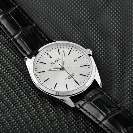 Alba Prestige AS9S29X1 Men Silver White Dial Black Leather Strap