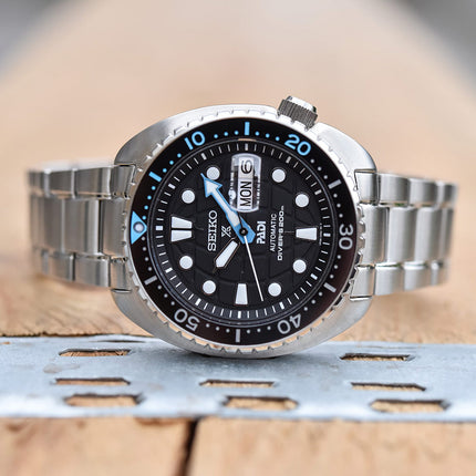 Seiko Prospex SRPG19K1 King Turtle PADI Edition Automatic Divers 200M Black Dial Stainless Steel