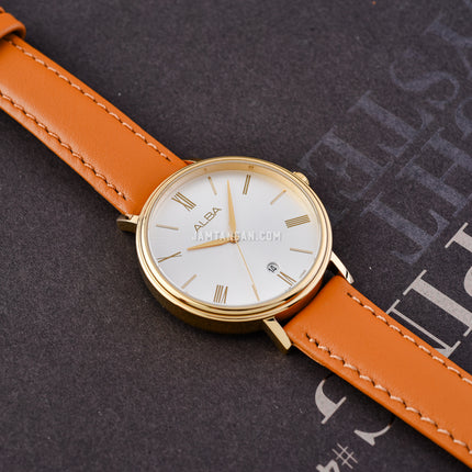 Alba Fashion AG8N90X1 Ladies Silver White Dial Brown Leather Strap